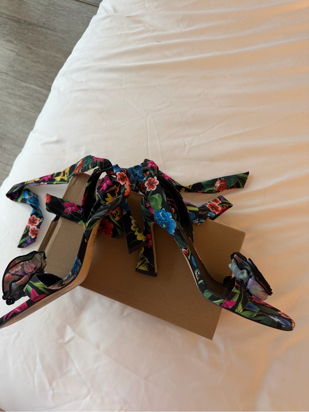 Nine West Floral Multicolor Ankle-Tie Block Heels - Picture 4 of 10